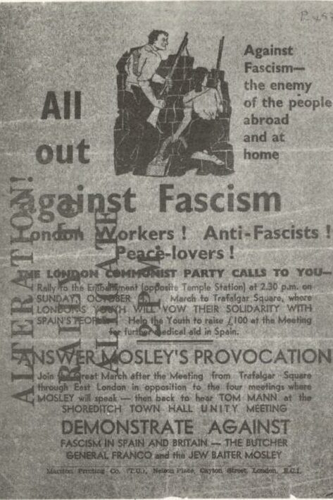 Advertisement by the London Communist Party for a demonstration against Fascism.