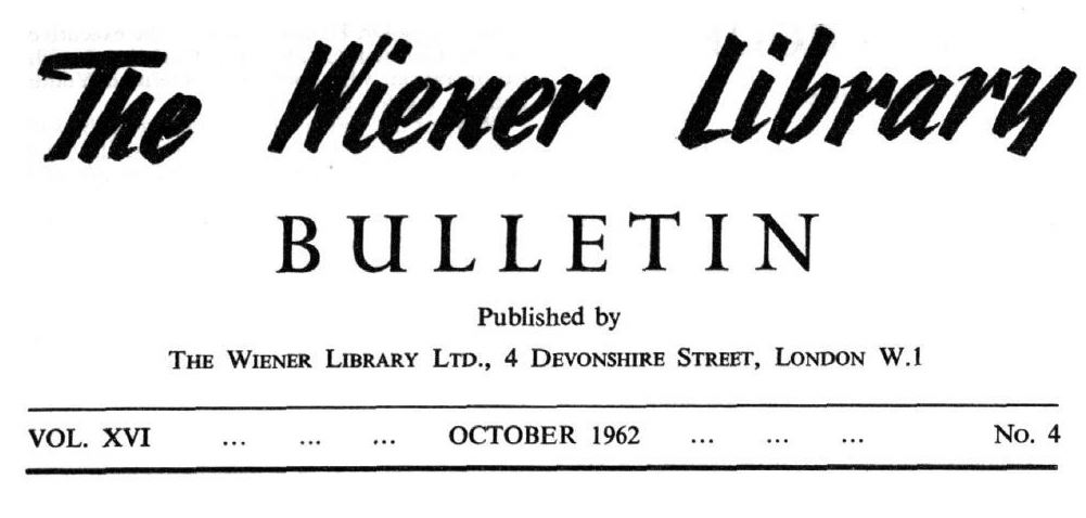 'The Wiener Library Bulletin'.
